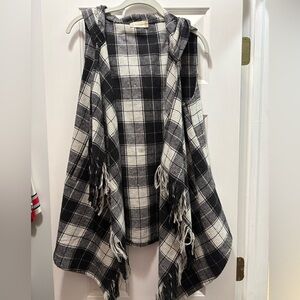 Altar’s State Black and White Plaid Fringe Vest